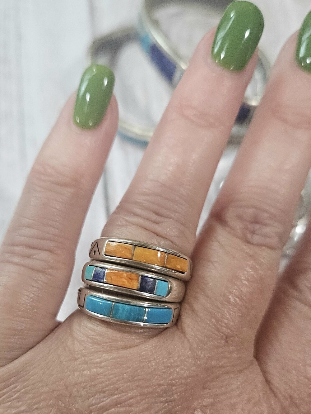 Waldeck Johnson Sterling Silver Turquoise Rings 3 In Set Spiny Oyster Size 6 Euc